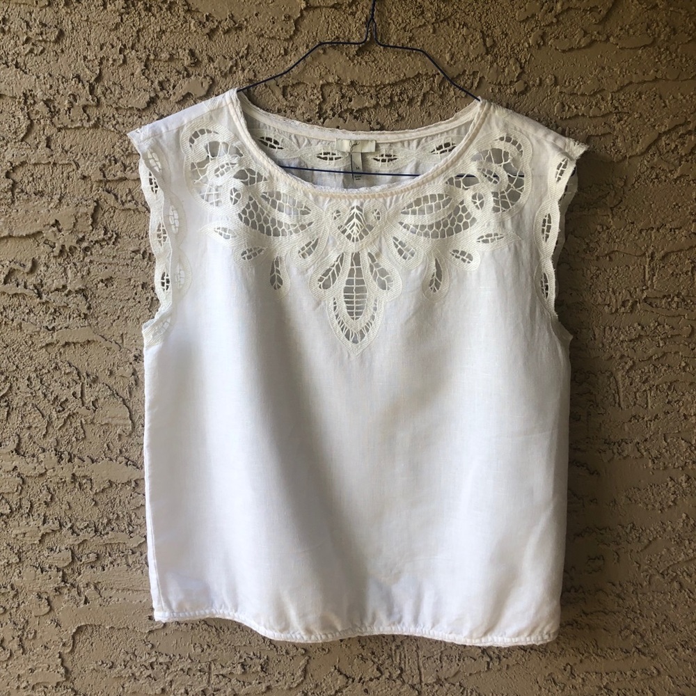 Joie White Linen Boho Top Size M